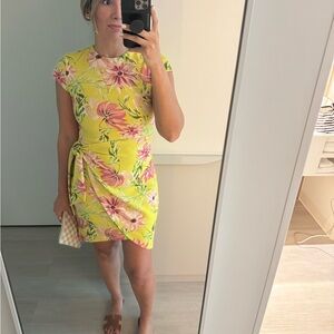 Express Floral Yellow Wrap Dress